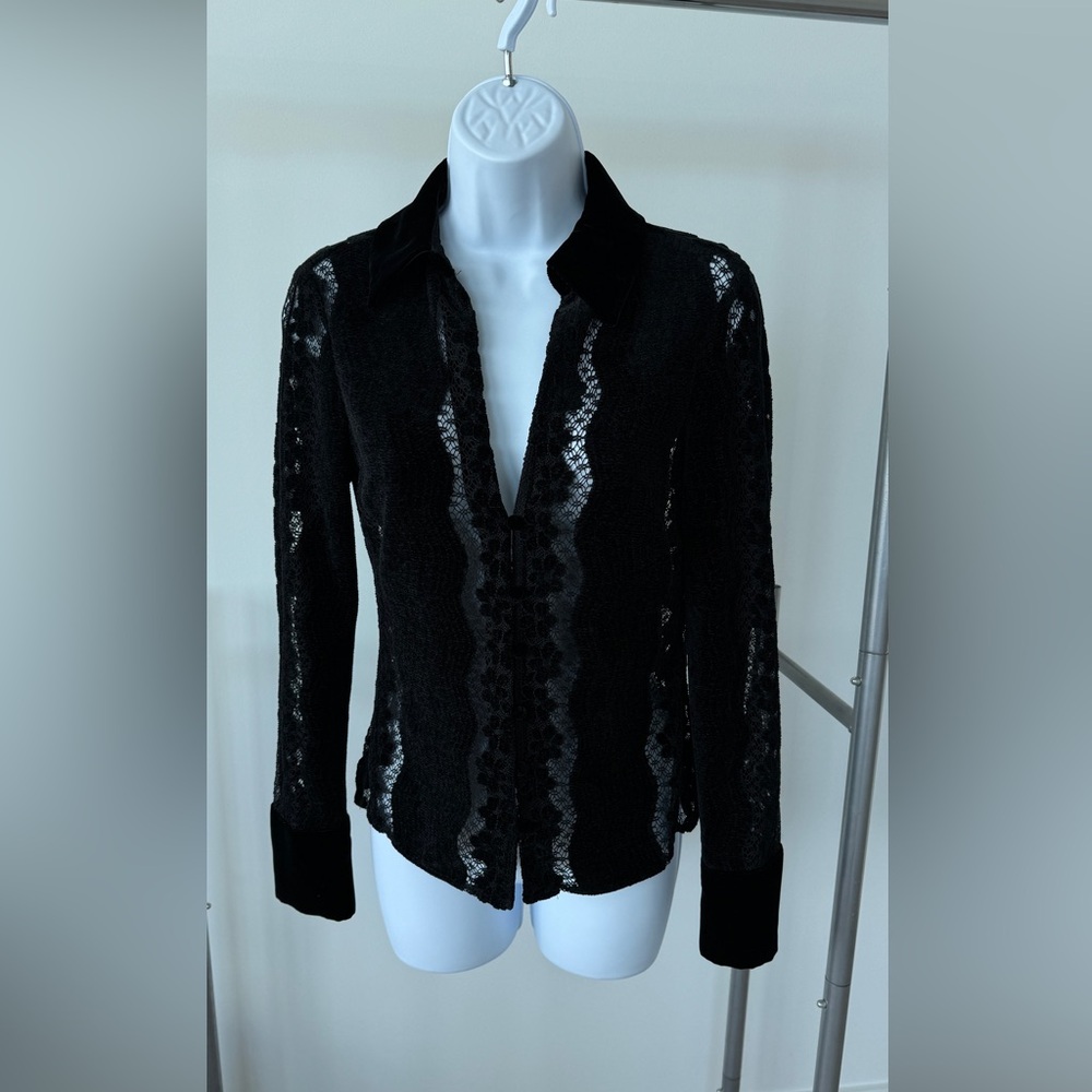 Black Velvet Button Down Lace Top - Zara